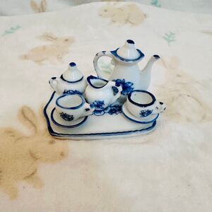 Vintage Blue and White Floral Miniature Tea Set